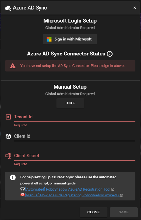 azure set up pop up